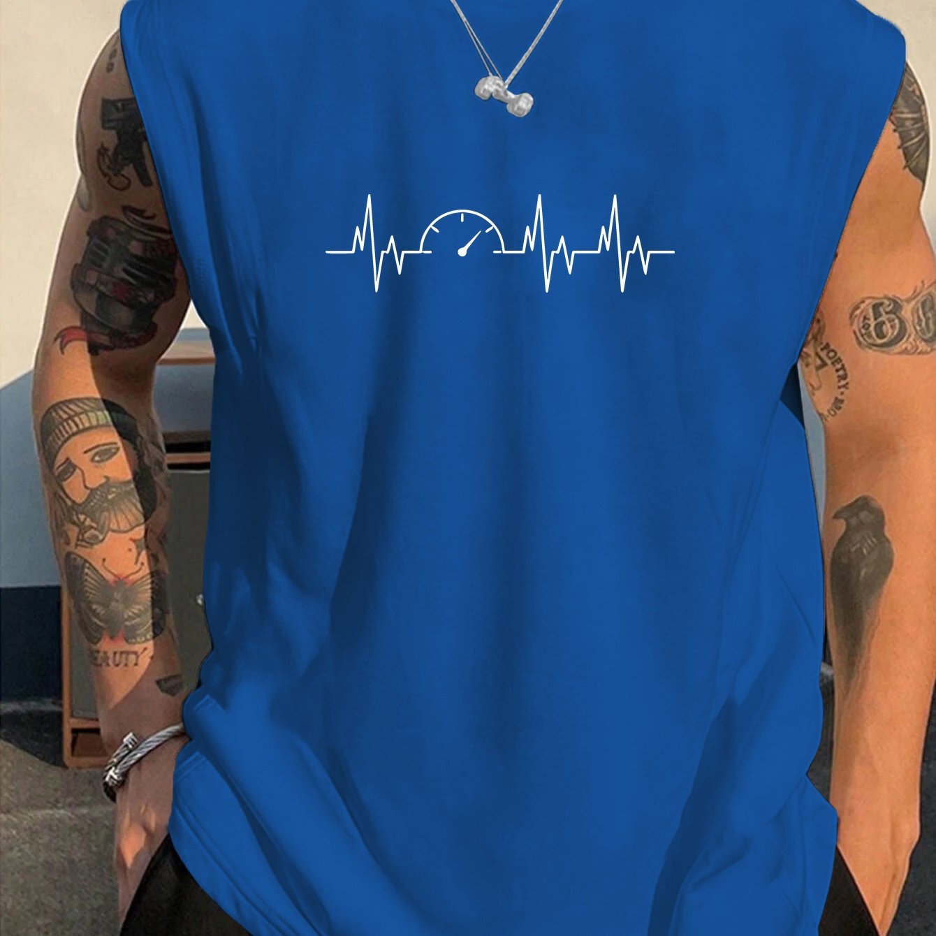 TEMU Ecg Instrument Panel Print Men's Sleeveless Vest, Summer Casual Loose Fit Fitness Sports Waistcoat, Plus Size