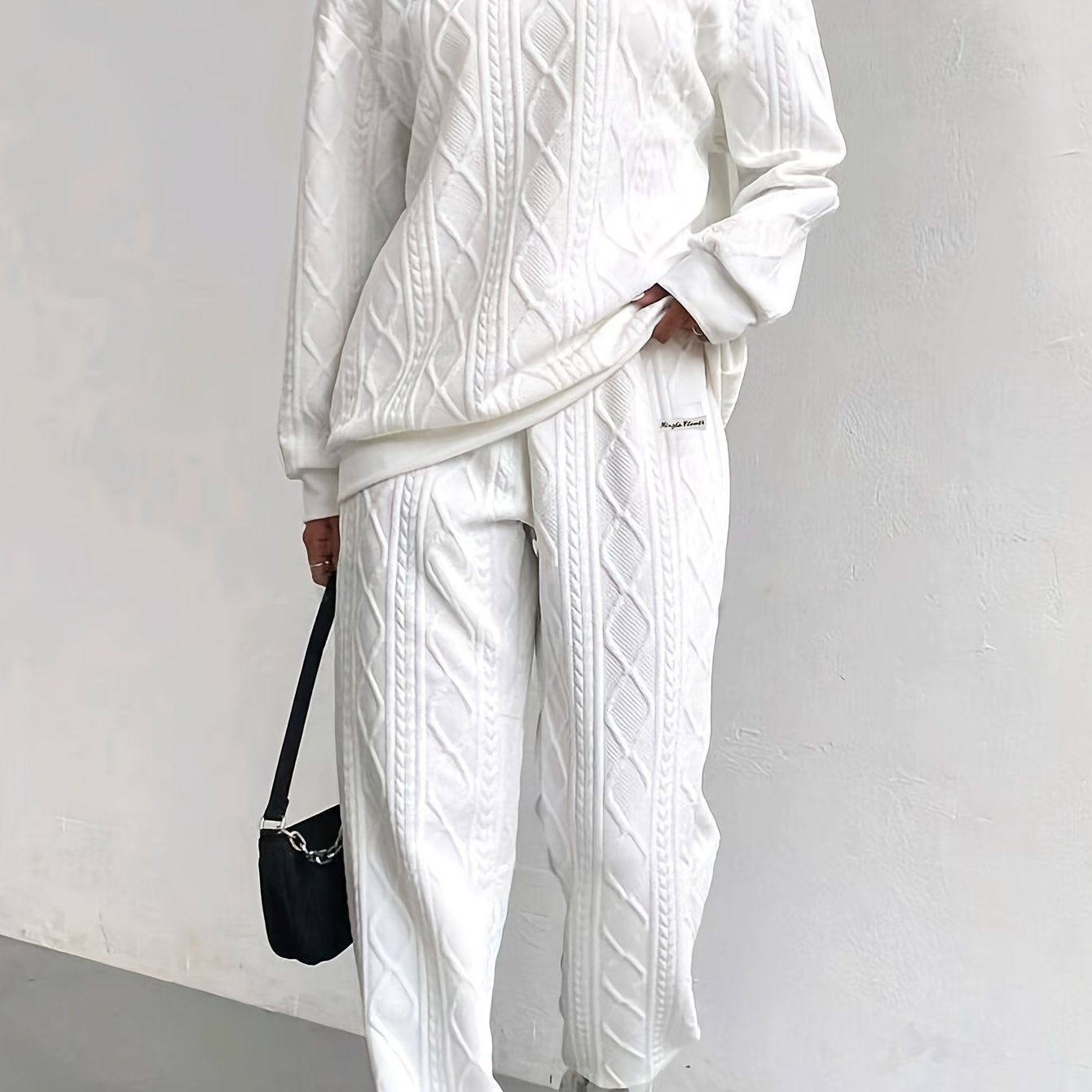 New Women's Textured Fabric Long Sleeve Sweatshirt And Long Pants Set, Fashion Casual All-match