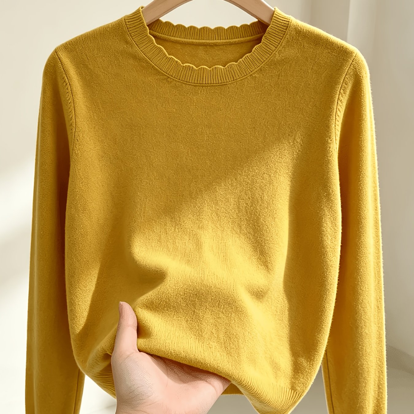TEMU Pullover: Soft, Comfortable, Versatile, Simple. Autumn/winter Soft And Warm Base Layer Top With Elegant Lace Neckline