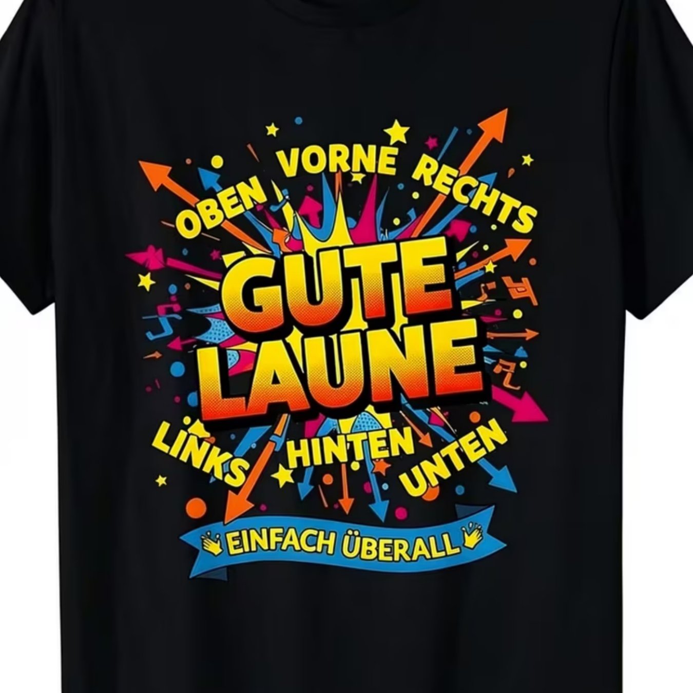 TEMU Schwarzes Damen-T-Shirt mit Rundhalsausschnitt dem deutschen Slogan „, Überall“ darauf gedruckt, kombiniert mit einem kurzärmeligen Oberteil mit