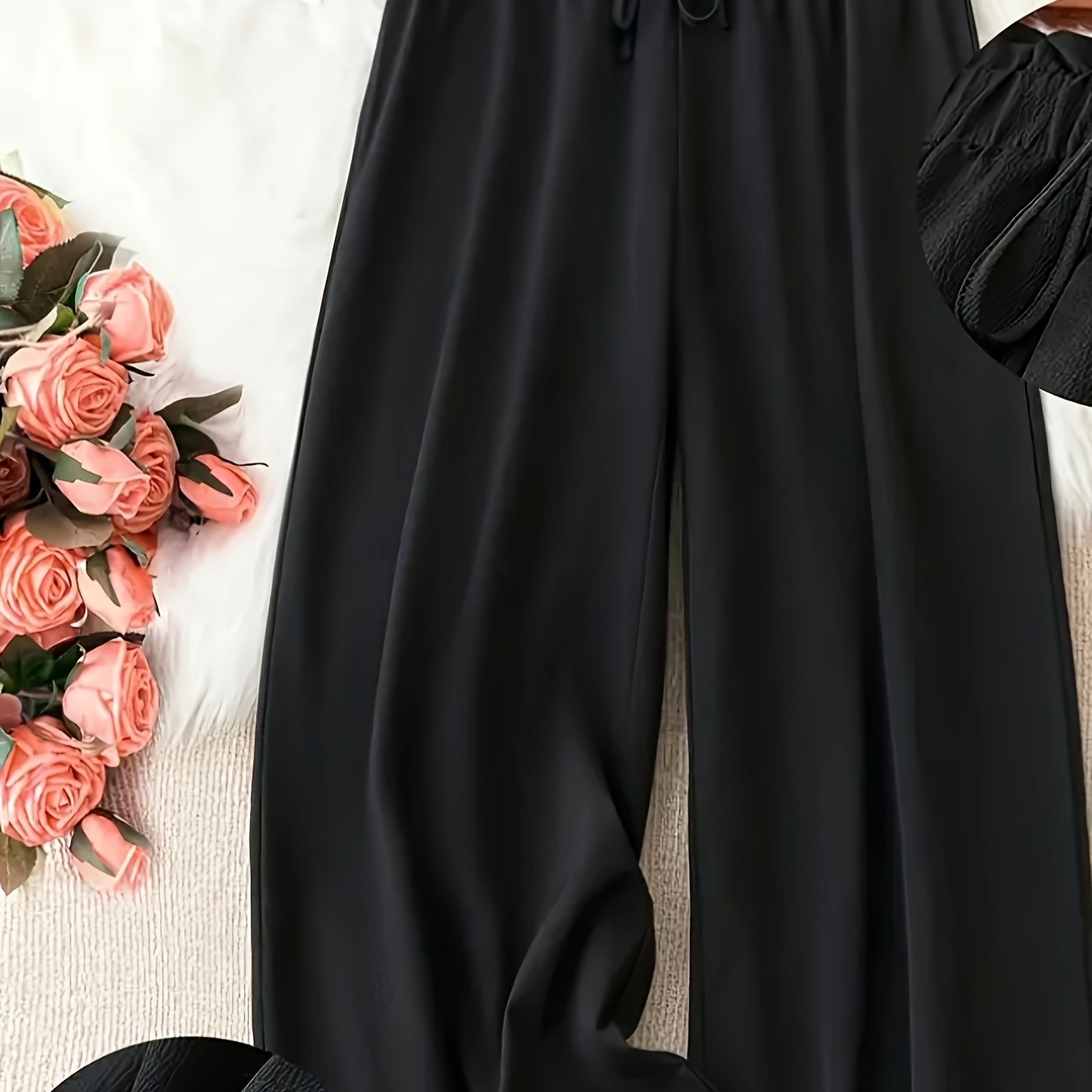 E-shop Plus Size Damen Elastische Taille Weite Hose - Einfarbige Bequeme Freizeithose, Maschinenwaschbar für Alle Jahreszeiten, Fließender Stoff,