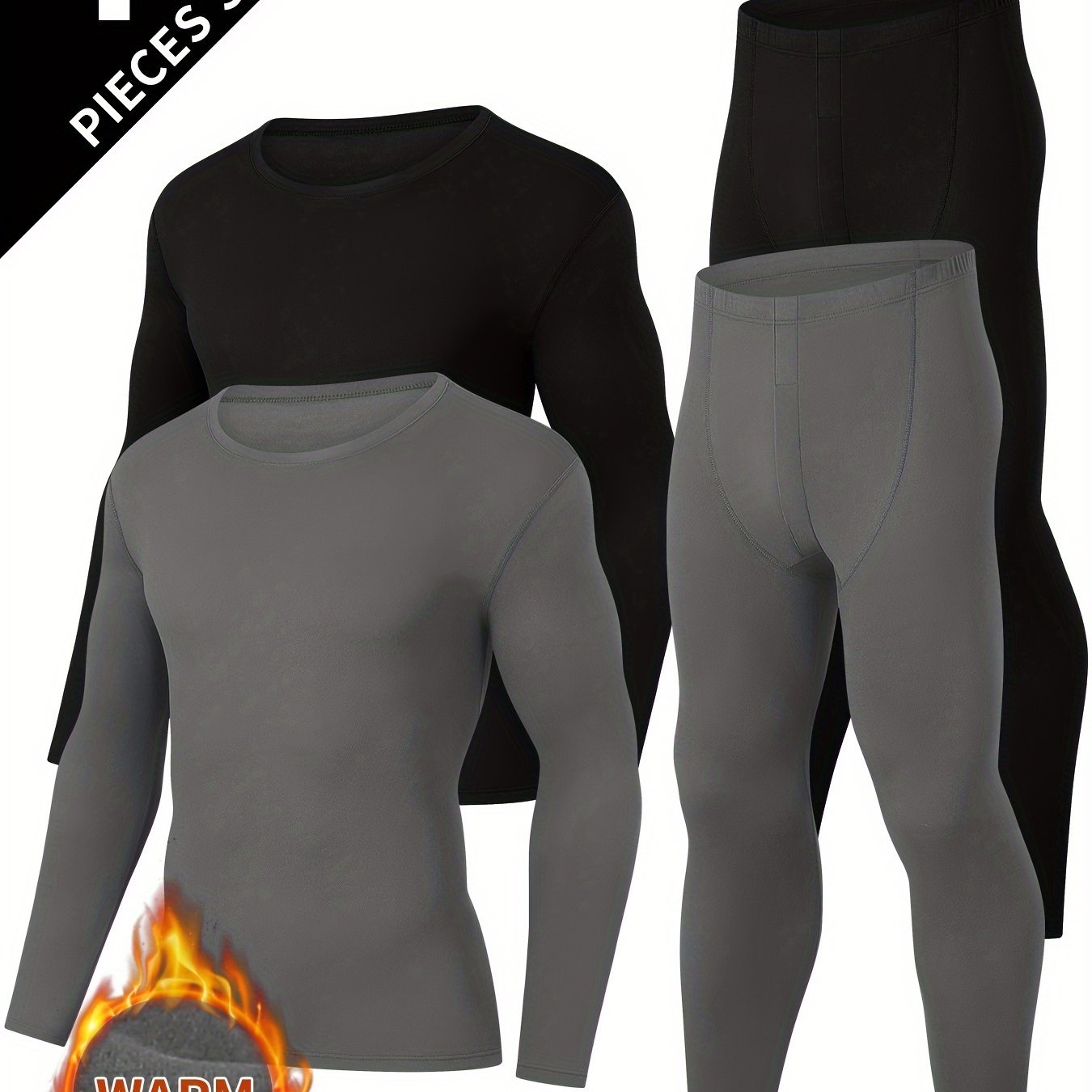 TEMU 4pcs Set Of Men's Thermal Underwear For Autumn And Winter, Including Long-sleeve Top And Pants, Adult Round-neck Underwear Set