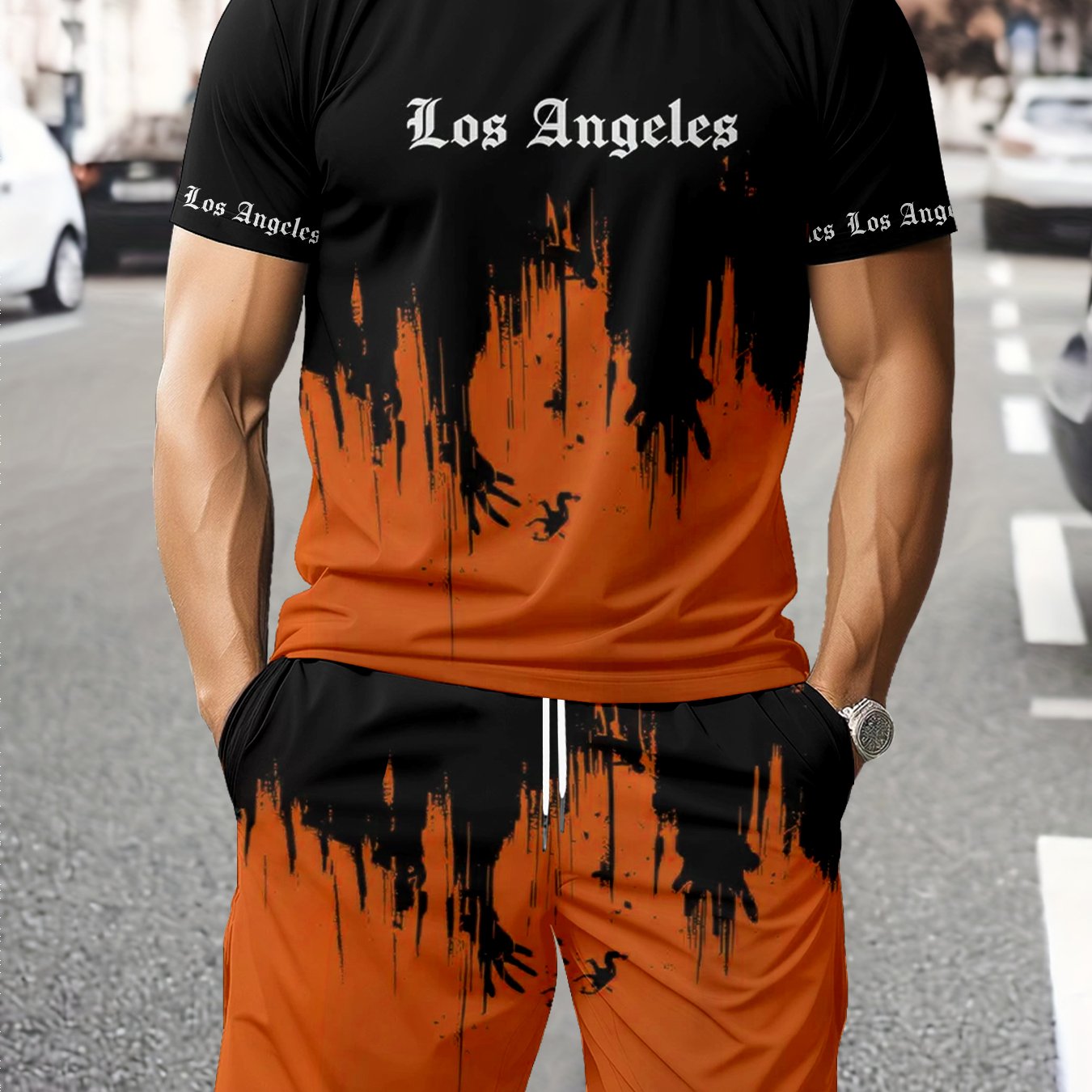 TEMU Trendy Men's Suit Short-sleeved T-shirt + Casual Shorts Two-piece Set Summer Slim Men's Clothing Two-piece Set