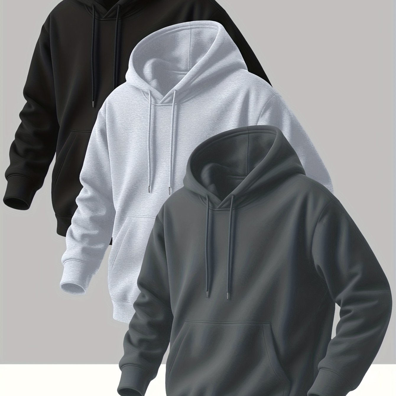 TEMU 3pcs Men' Color Hooded Sweatshuits With Kangaroo Pocket - Breathable Long Sleeve Gym Sweatsuits, Regular Fit For , Jogging & Casual Wear -