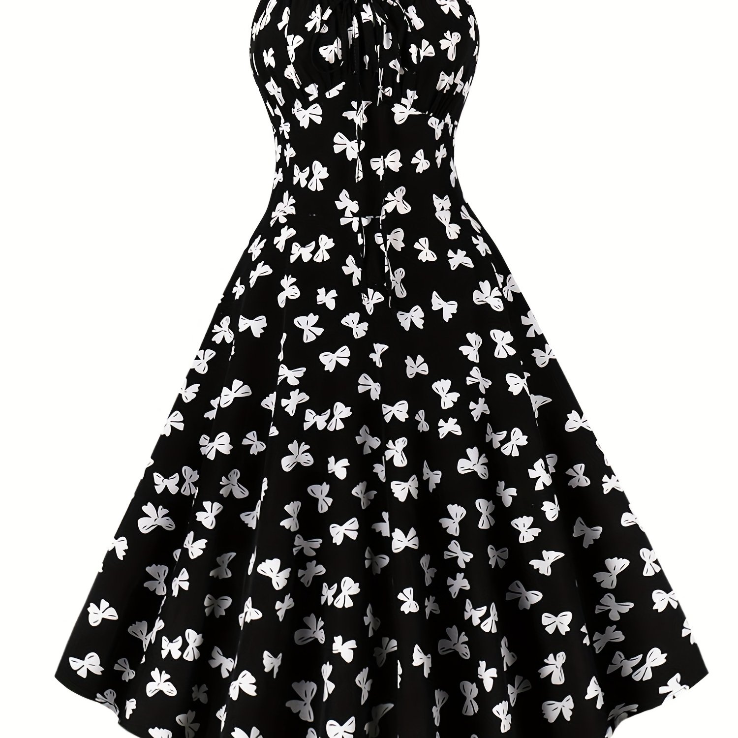 TEMU Fashionable Summer Elegant Party Black Bow Print Spaghetti Suspender Dress