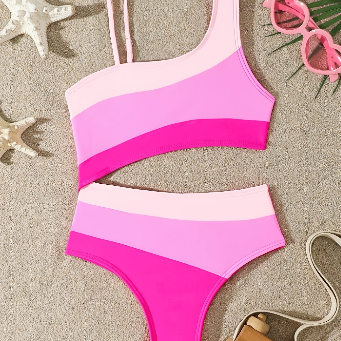 TEMU Girls Swimsuit One-piece Stitching Hollow One-shoulder Swimsuit Little Girl Trendy Swimsuit