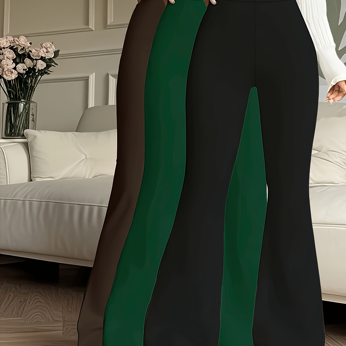 TEMU 3pcs Set Of Women's High-waisted Flared Pants, Suitable For Daily Commuting
