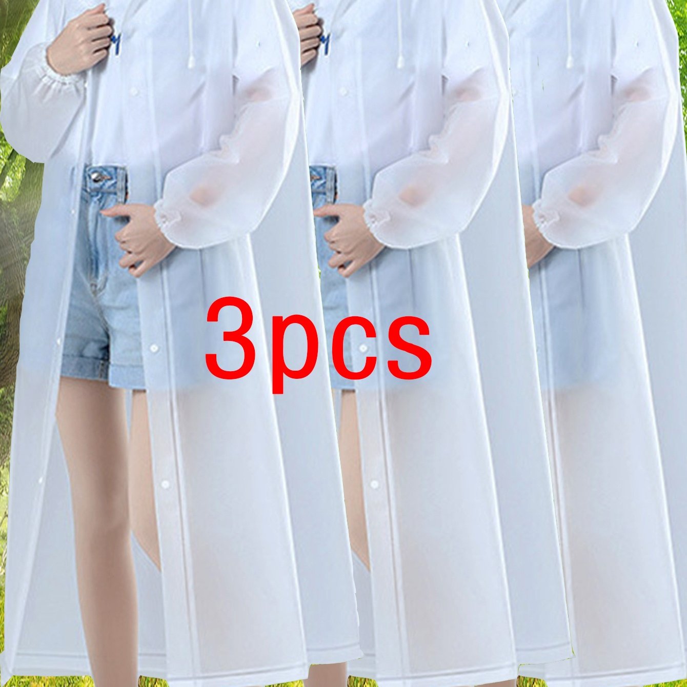 E-shop 3er-Set weiße Outdoor-Freizeit-Damen Regenjacke, Regen Outdoor-Freizeit Wanderregenjacke, winddichter und dicker EVA Ganzkörper-Einteiliger