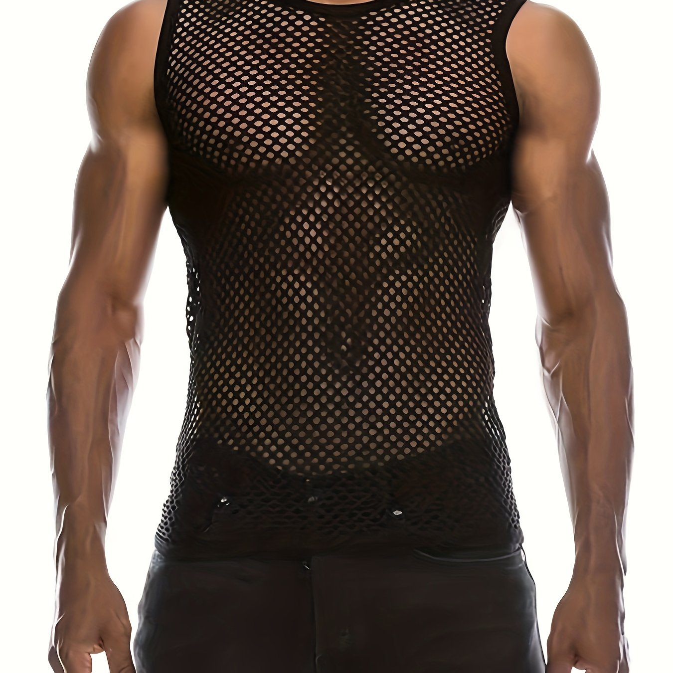 TEMU Men's Sleeveless Fishing Vest - Breathable Mesh Design, Round Neck, Lightweight & Durable For Outdoor Activities, , Black, Fishing Vest, Outdoor