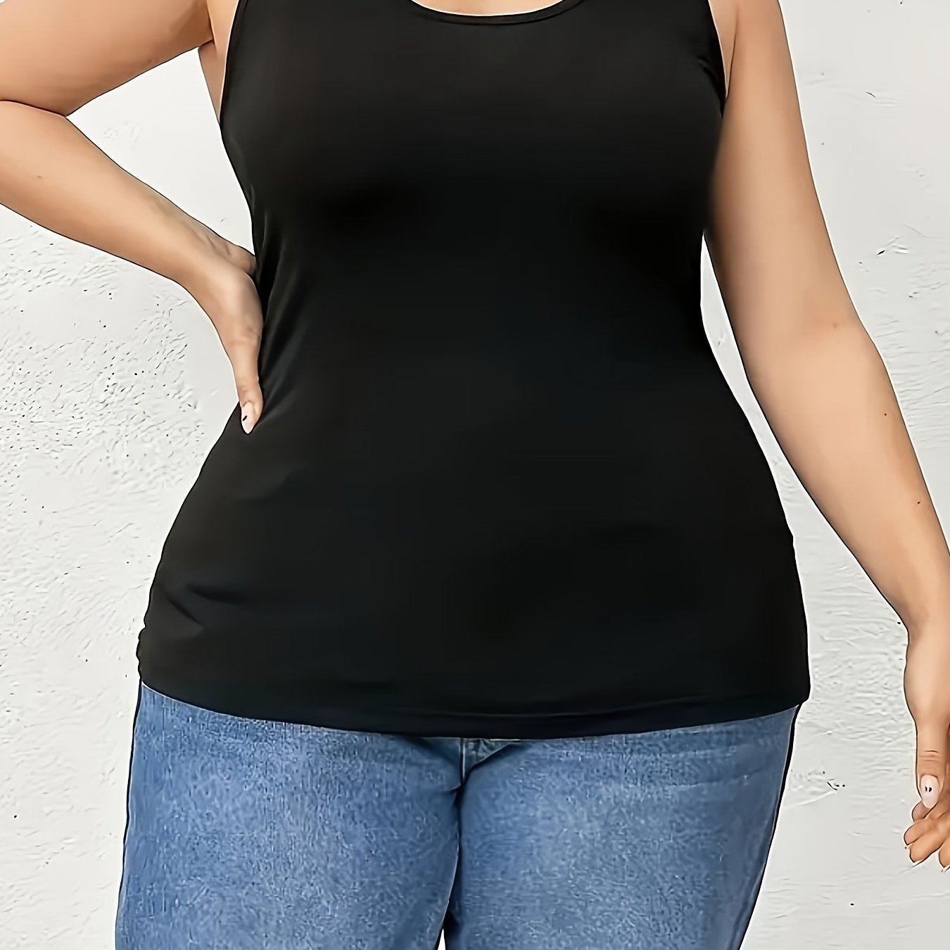 Image of 1pc Plus Size New Arrival Women's Tank Tops, Solid Color Easy Versatile Comfortable Breathable Fabric Casual Outing Base Layer Shirts