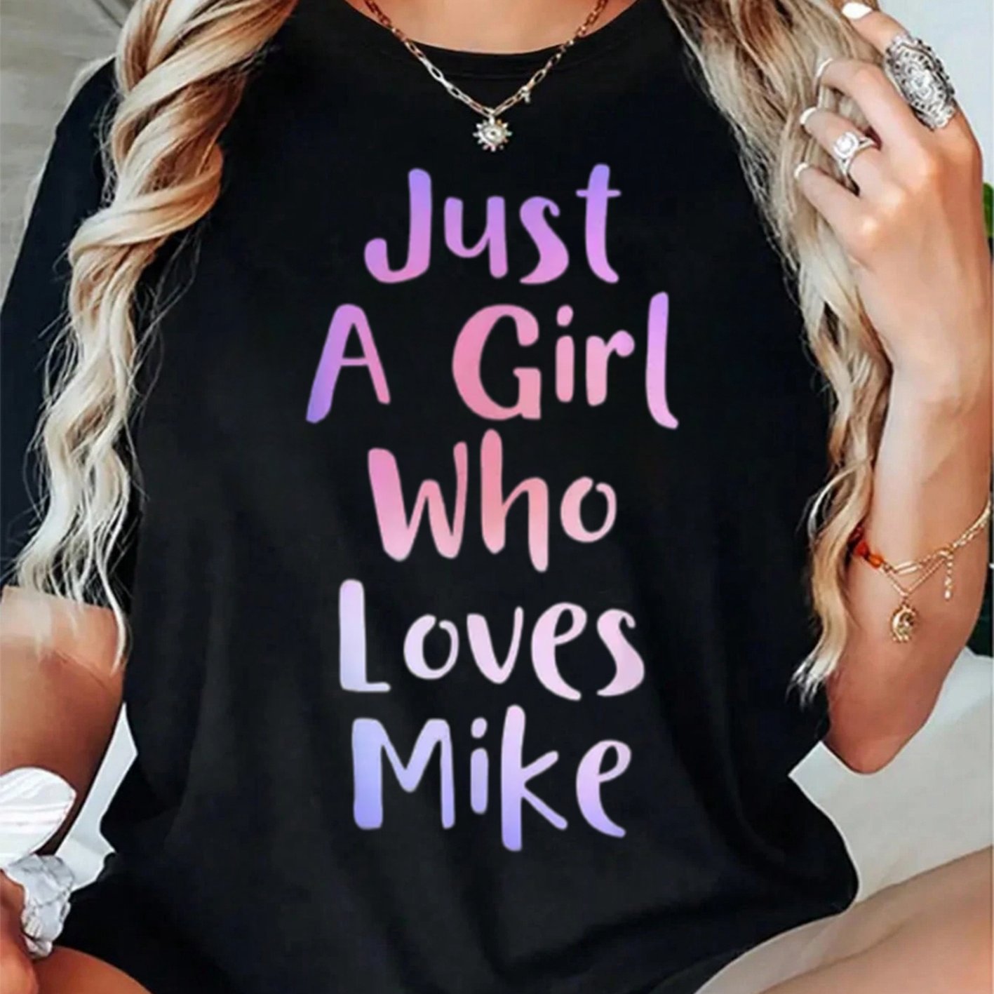 TEMU T-shirt drôle pour femme Lover - " Who " Lettrage rose et violet - T-shirt en anti-retrécissement - Cadeau pour couple et anniversaire - Noir-image-17604044323651