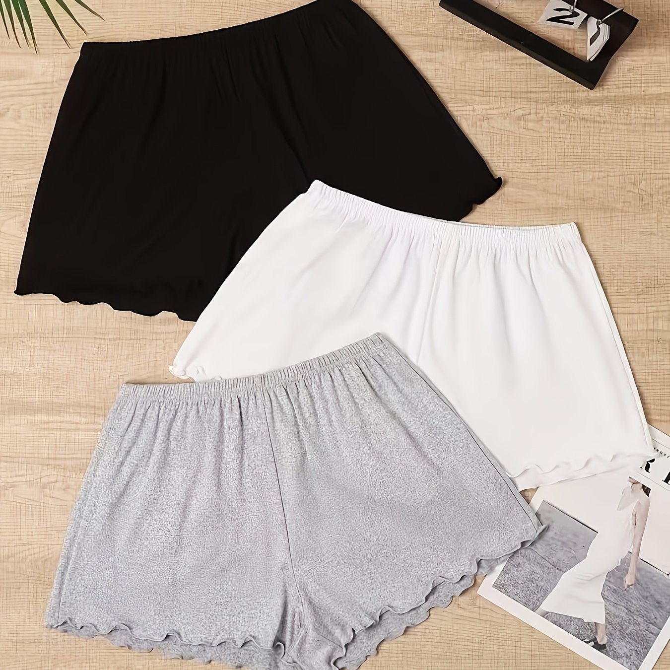 TEMU レディース ショートパンツ 3枚セット 伸縮ウエストで快適 パーフェクト