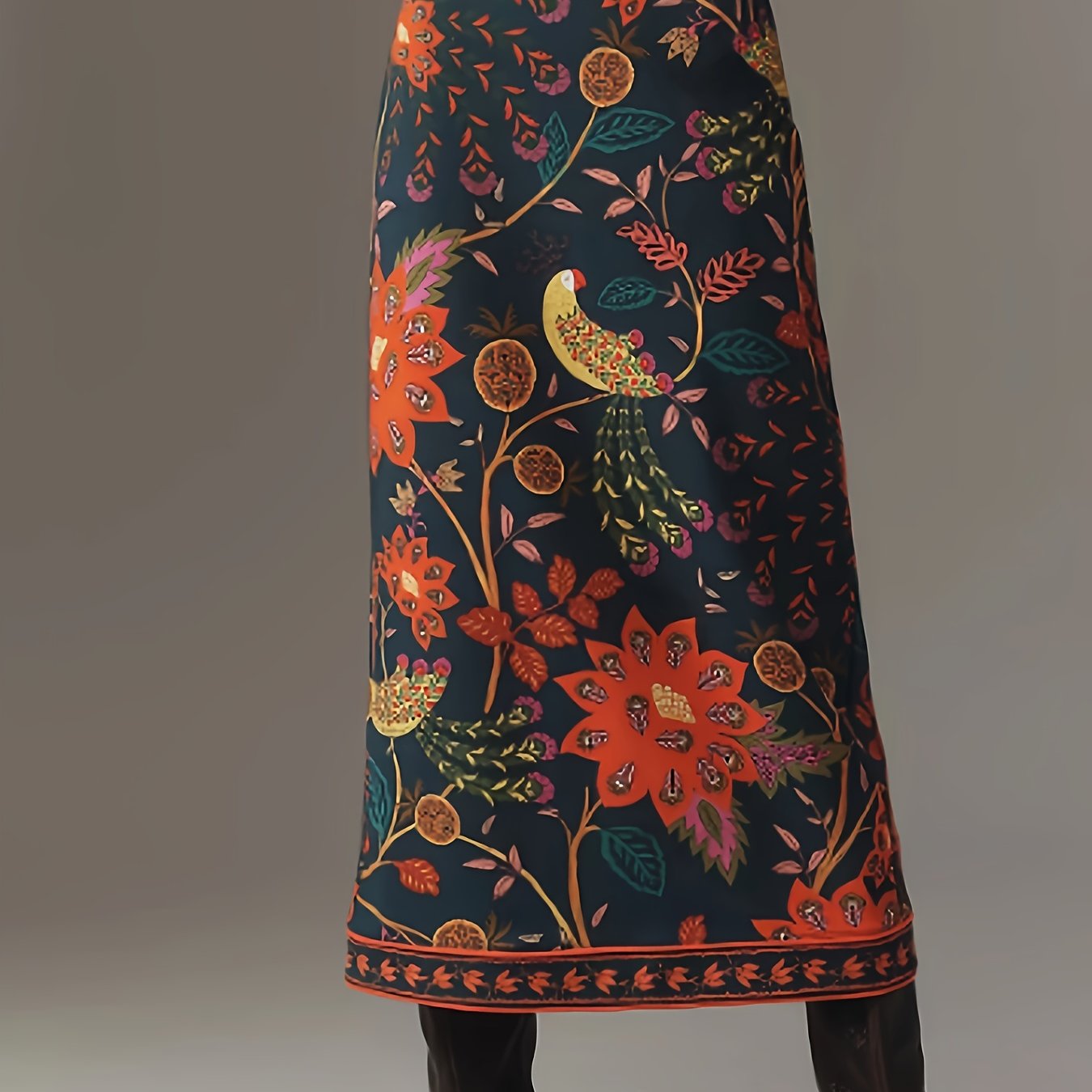TEMU Vintage Elegant Ethnic Style Skirt, Fashionable Floral Print Vacation Skirt