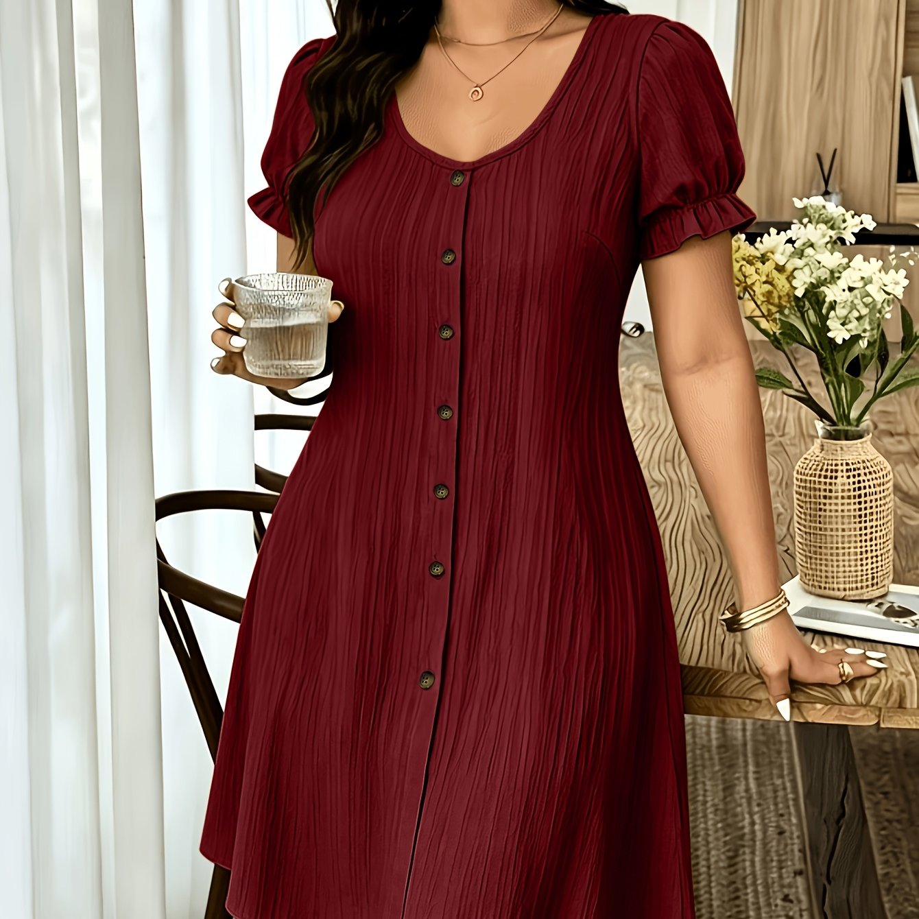 TEMU Women's Fashionable And Elegant Short-sleeve Pretty Dress