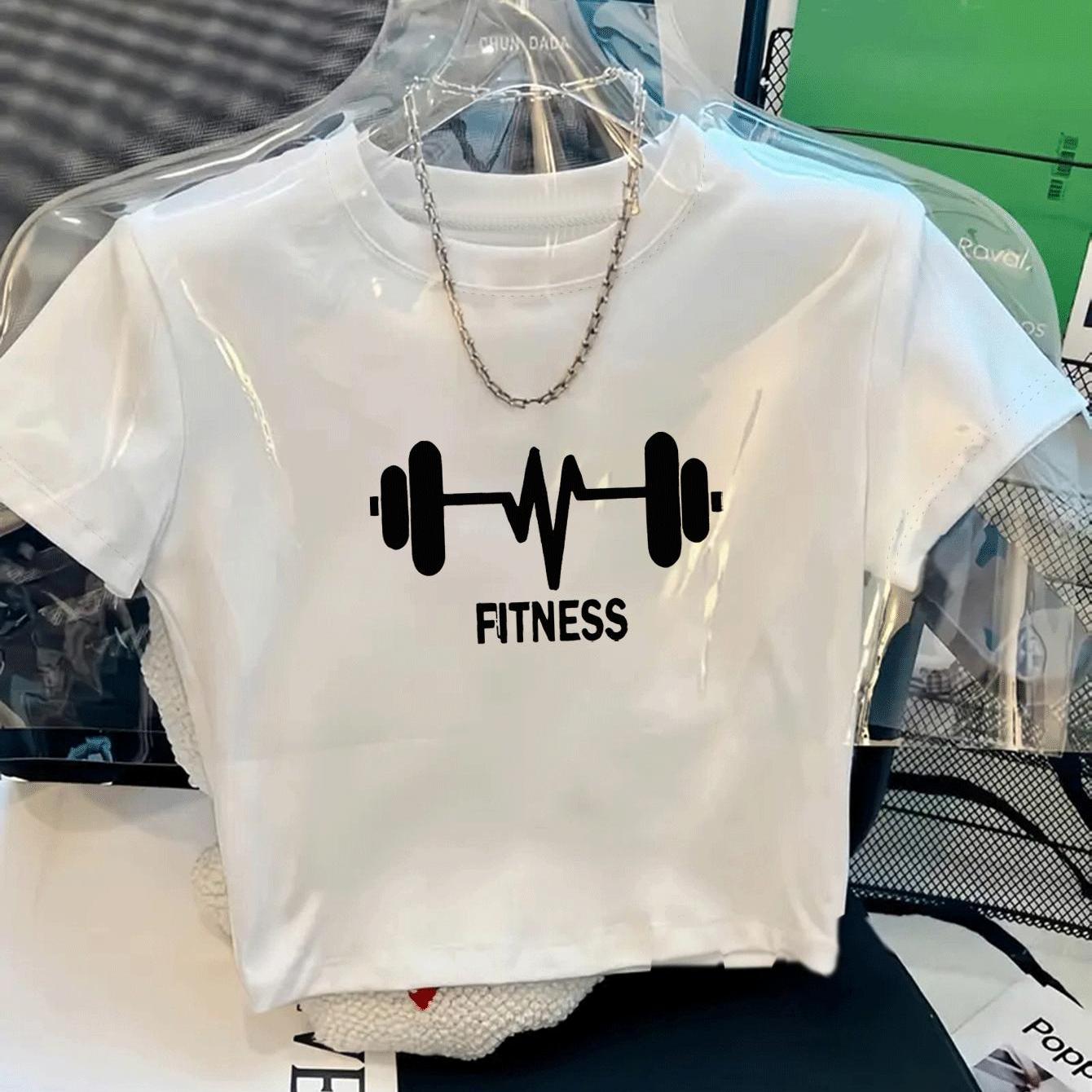 TEMU Women's Crop Tops, Various Styles, Design, Printed With Barbell Pattern, Tops