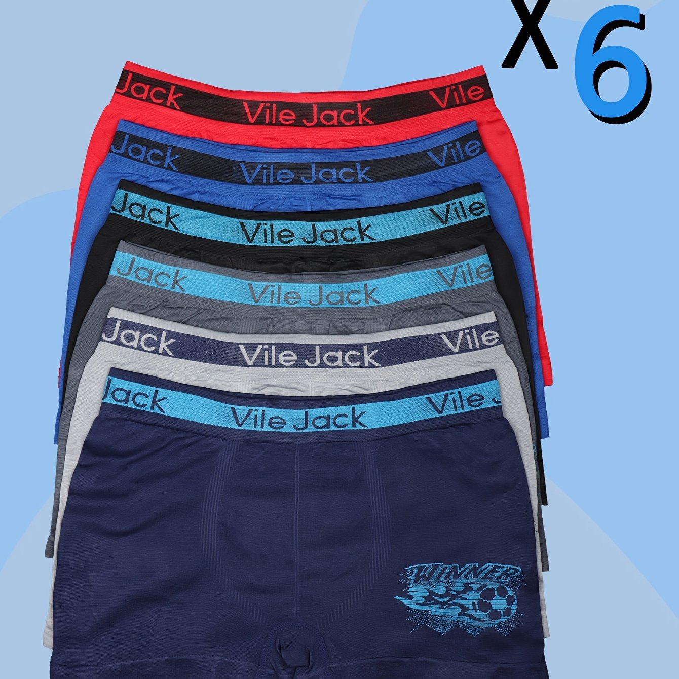 Random 6pcs Soccer Print Boys' Fashion Polyester Boxer Briefs, Casual Sport Underwear 10-12