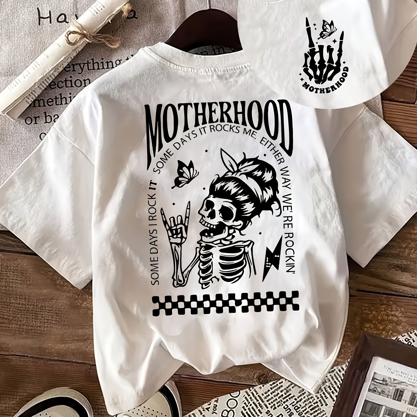 TEMU Summer Pattern Printed Women's T-shirt -goth Skeleton Hand Printed Casual Crew Neck T-shirt