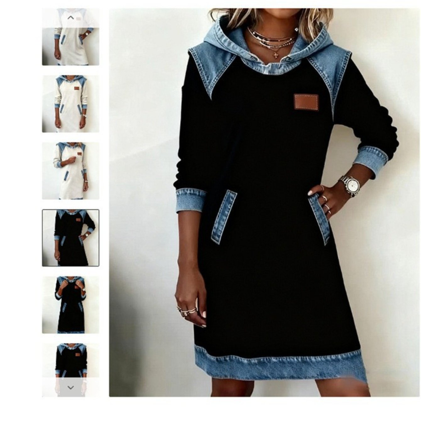 Image of 2026 European And American New Women's Clothing Casual Splicing Button Long-sleeve Sweater Dress