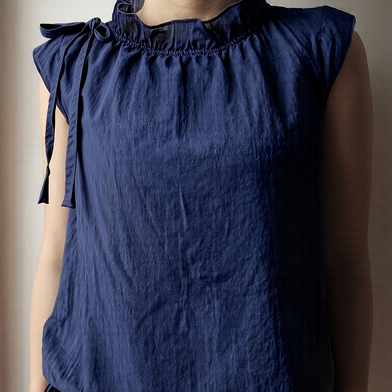 E-shop Elegantes Damen-Oberteil im französischen Urlaubsstil aus strukturierter Leinen, lockerer Rüschung, Rundhals-Pullover für Frühling und Sommer,