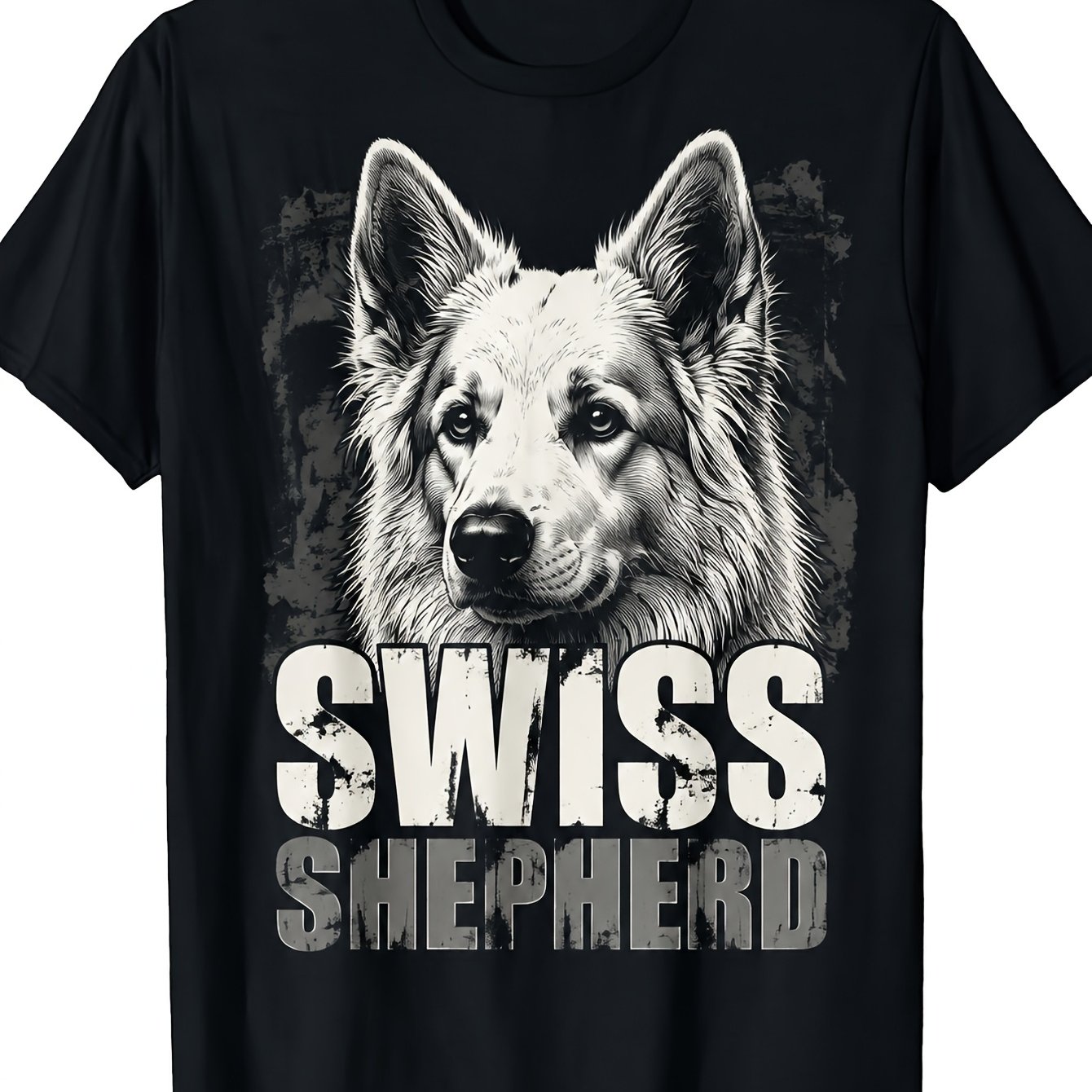 Image of Men's Shepherd Dog Graphic T-shirt - 100_ Cotton Soft Crew Neck Short Sleeve Casual Tee With German Shepherd Face & Shepherd Lettering - Fit For Casual Attire & Dog