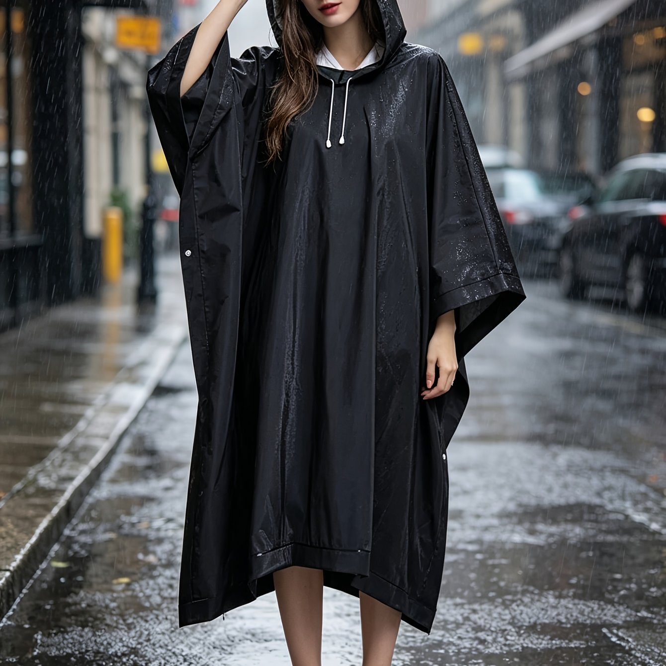 Image of A Black Outdoor Hiking Rain Poncho For , An Eva Raincoat Multifunctional And Suitable For Men And Women, Designed To Be Used With A Backpack For Camping And Hiking