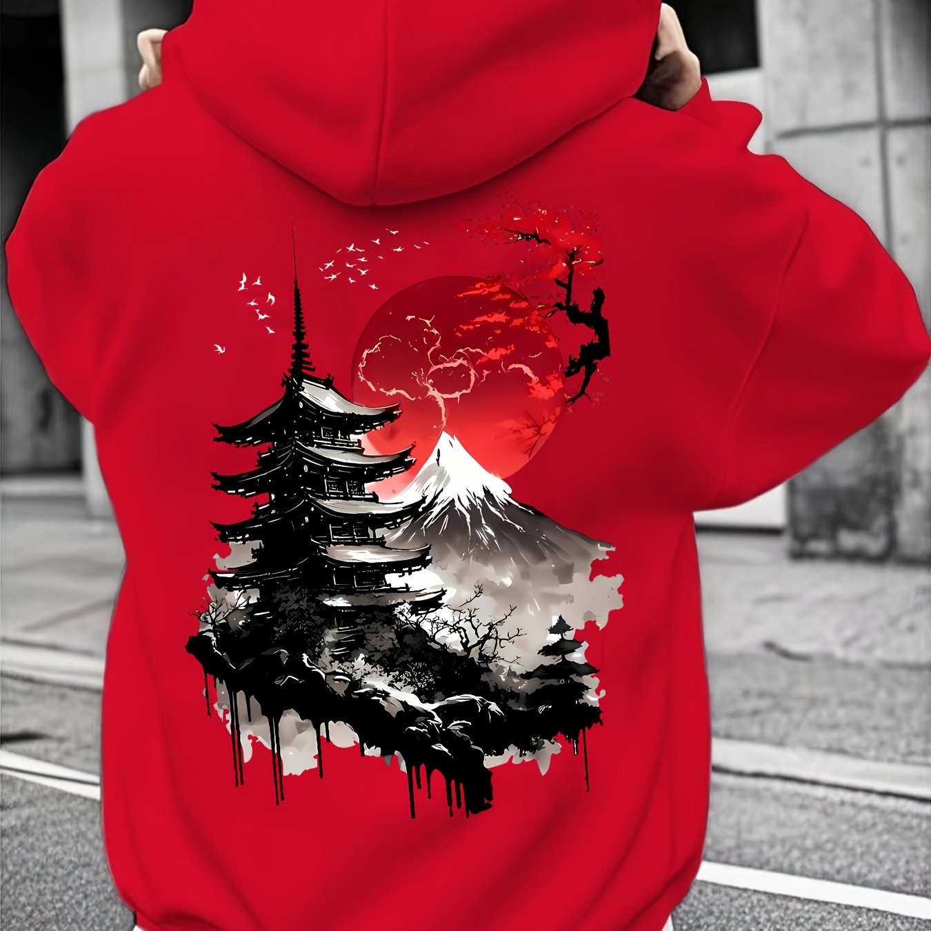 TEMU Men's Autumn/winter Scenery Pattern Print -lined Hooded Sweatshirt, Versatile Sporty Casual Loose Fit Hoodie, Long Sleeve, Street Style, Sport