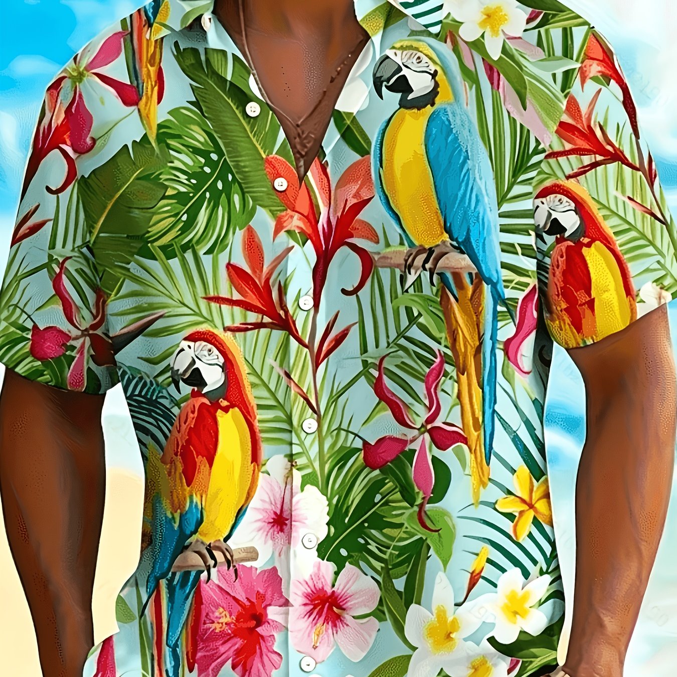 TEMU Men's Tropical Hawaiian Short-sleeve Shirt - Casual Loose Fit, For Vacation, Beach, Camping, Leisure, Daily Wear, Lightweight And Breathable,