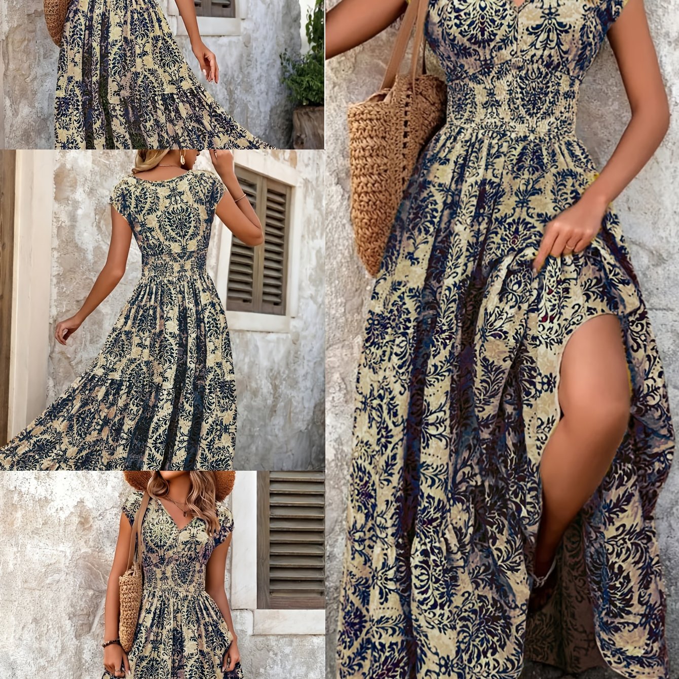 TEMU Western Spring Summer New Women's Fashion Printed Bohemian Style Dress