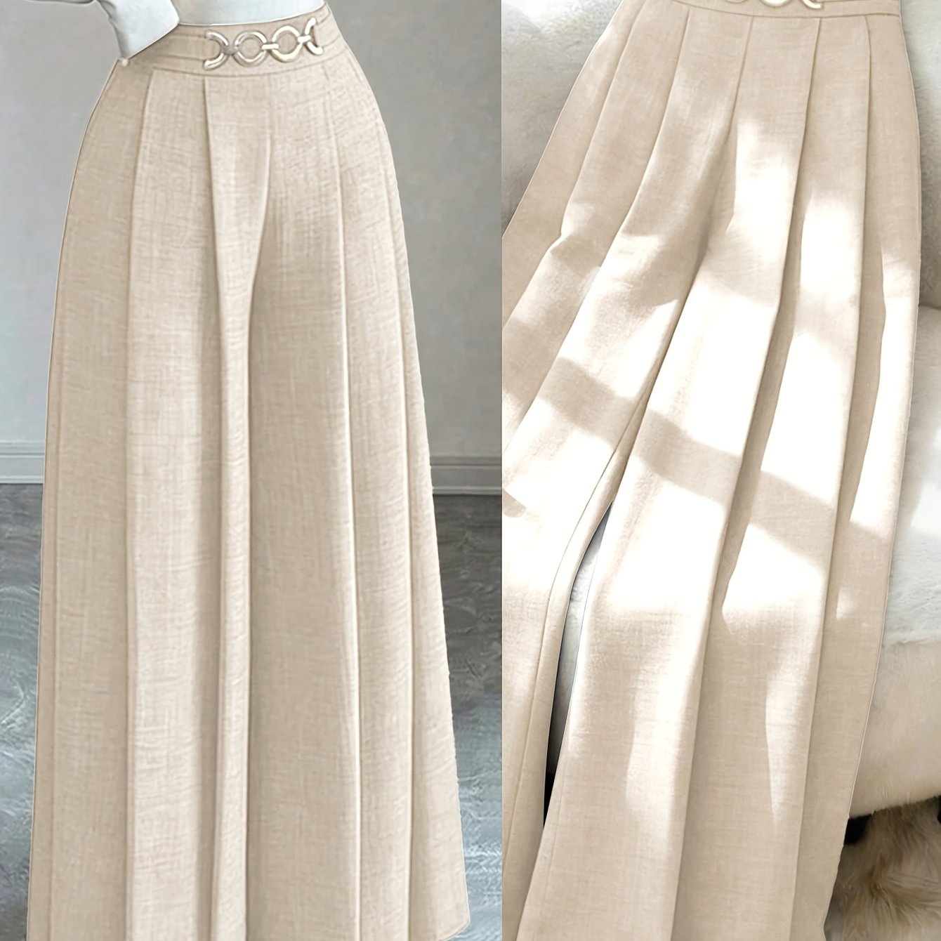 TEMU Nouveau pantalon large taille haute pour femmes avec boutons métalliques, élégant et décontracté pour un usage