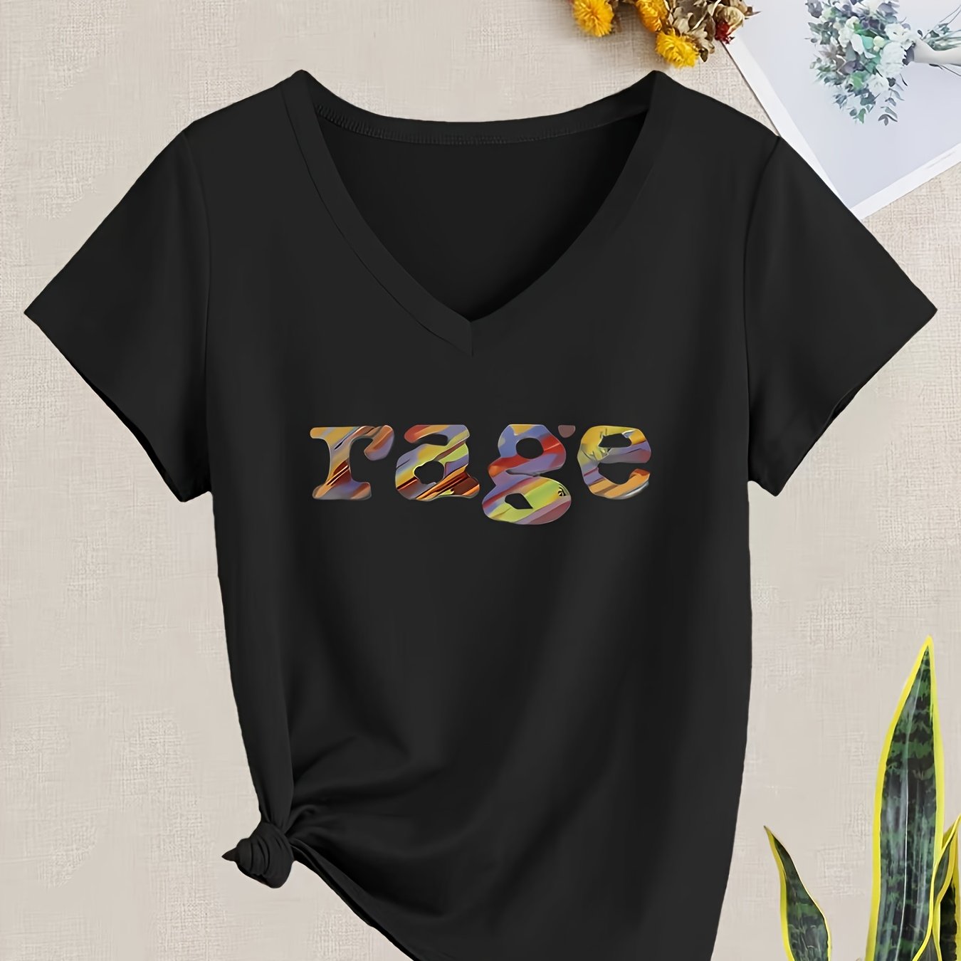 TEMU Women's Y2k Vintage 90s Retro T-shirt - V-neck Short Sleeve Loose With Y2k Logo Print & 90s Lettering, Suitable For 90s Theme Outfits, S-xxl