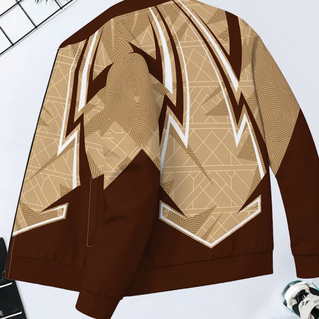 TEMU Men's Fashion Geometric Pattern Zip Jacket Block Baseball Coat Casual Versatile Stylish Outerwear