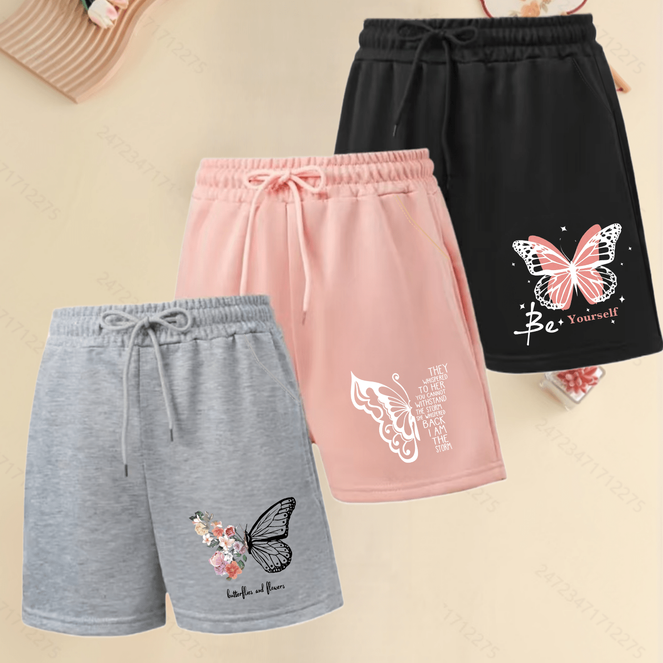 TEMU Plus Size - Plus Size - 3pcs Printed Size Black Shorts, Elastic Waistband, Loose Plus Size Shorts, Valentine's Day