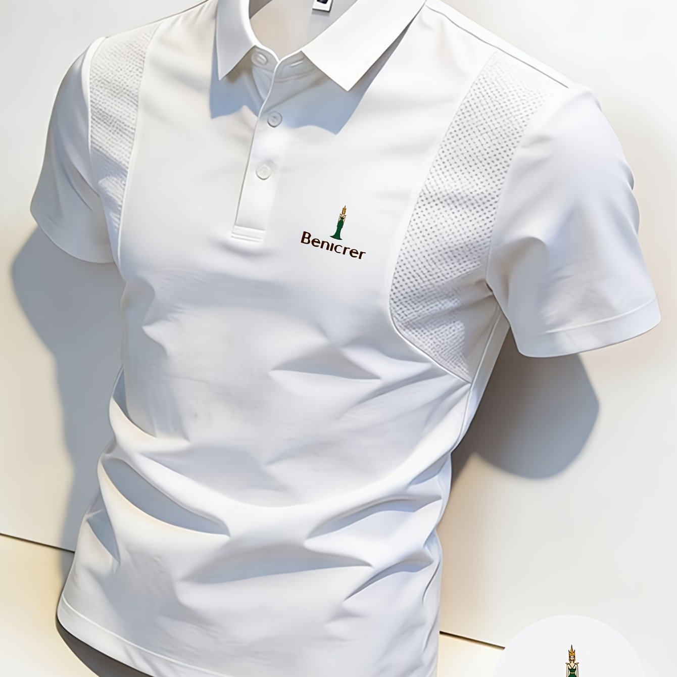 Image of Benicrer Men's Graphic Shirt: Stylish Design With Brand Emblem. Made From Soft And Comfortable Fabric, This Menswear Top Is Ideal For Casual Wear, A Blend Of Fashion And Ease For Everyday Activities