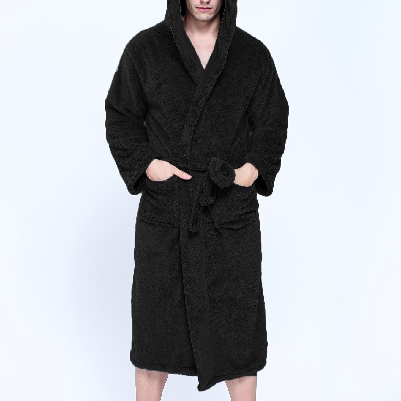 E-shop 1 Stück Einfarbiger Kapuzen-Bademantel, Morgenmantel, Schlafmantel, Kleid, Badetuch, Weich, Bequem, Warm, mit , Gürtel, Unisex, Paare,