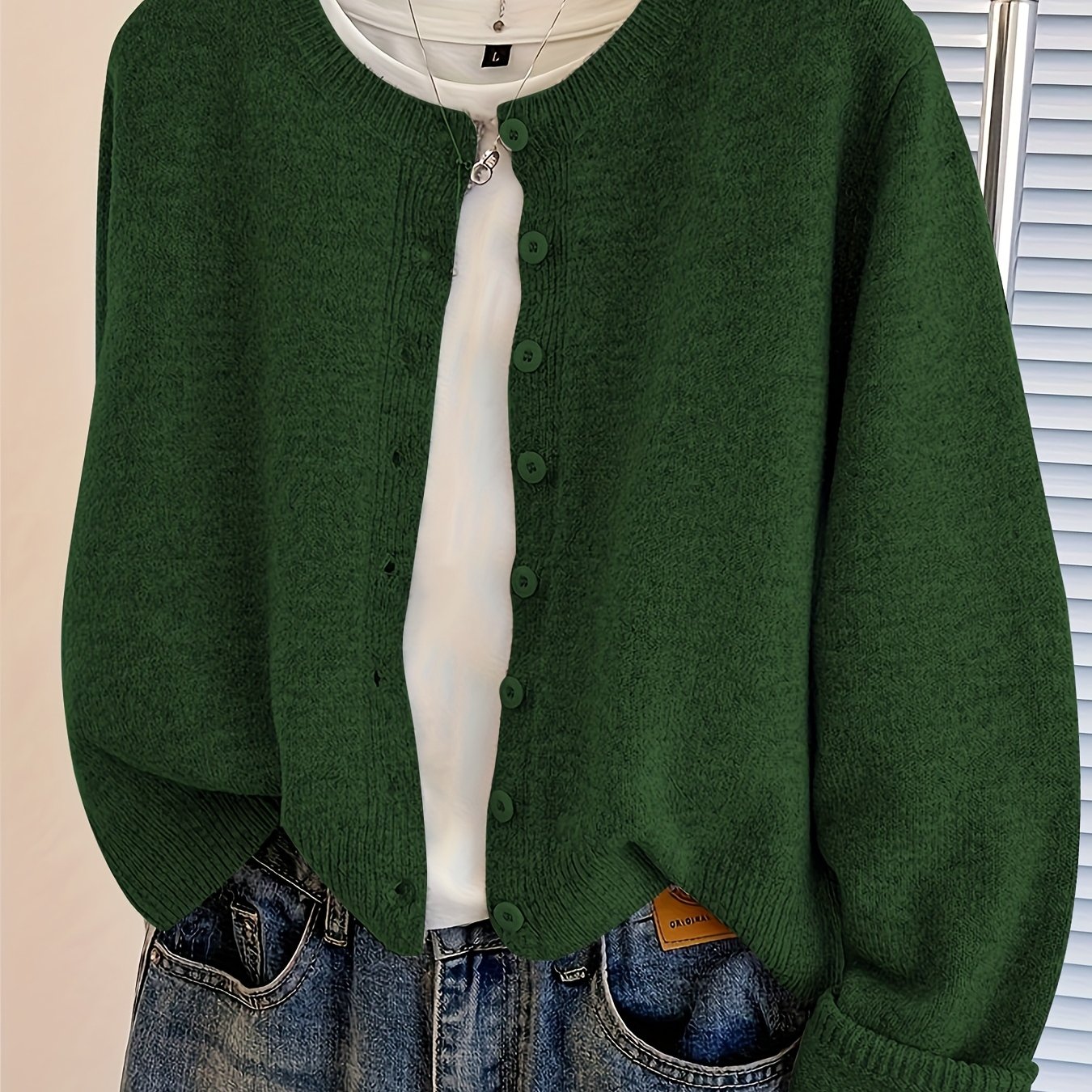 TEMU Zd0314108 Button-front Long Sleeve Cropped Cardigan Sweater, Autumn/winter Simple, Stylish, And Versatile Women's Cardigan