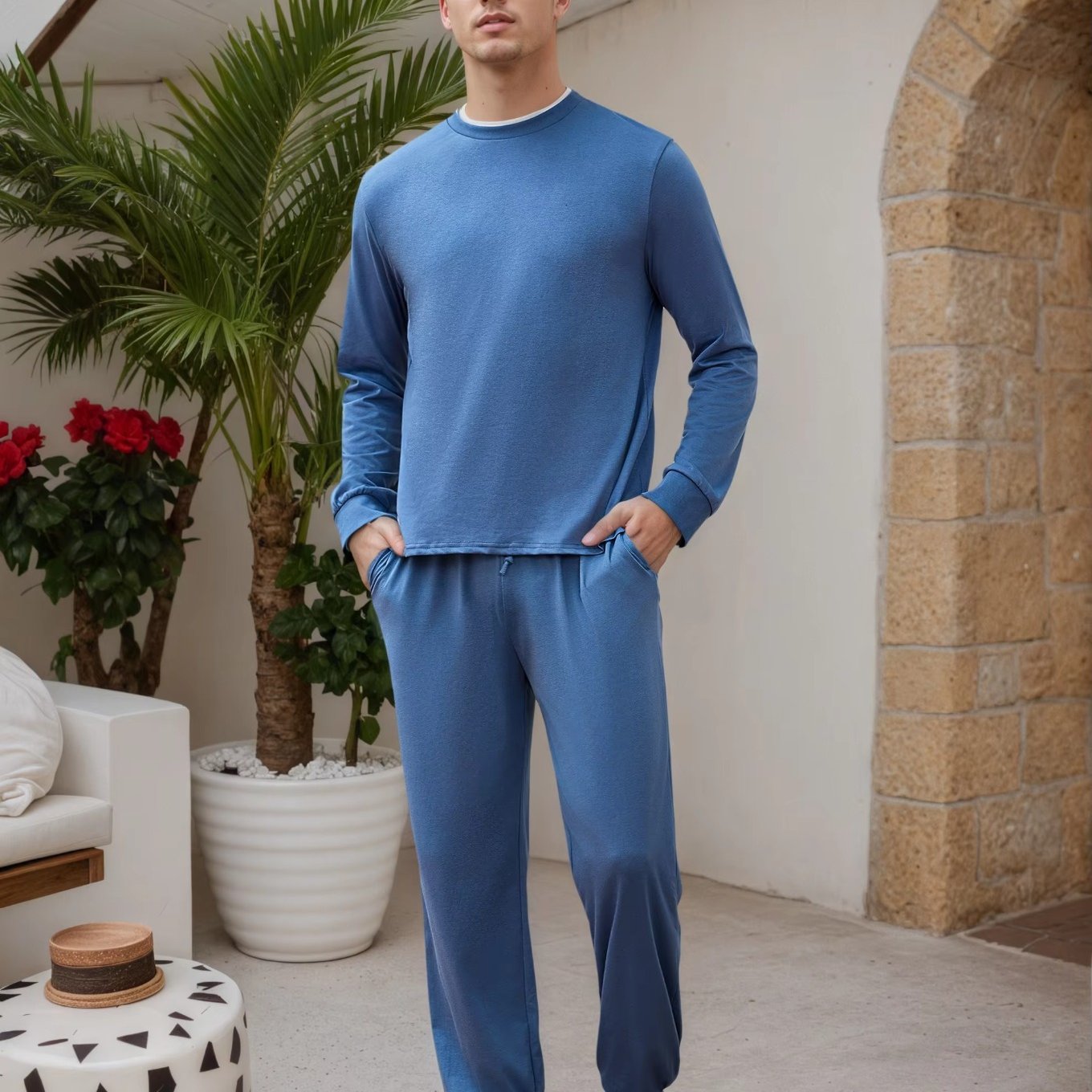 Men's Long Cotton Pajama Set Pajamas Men's Winter Pajamas