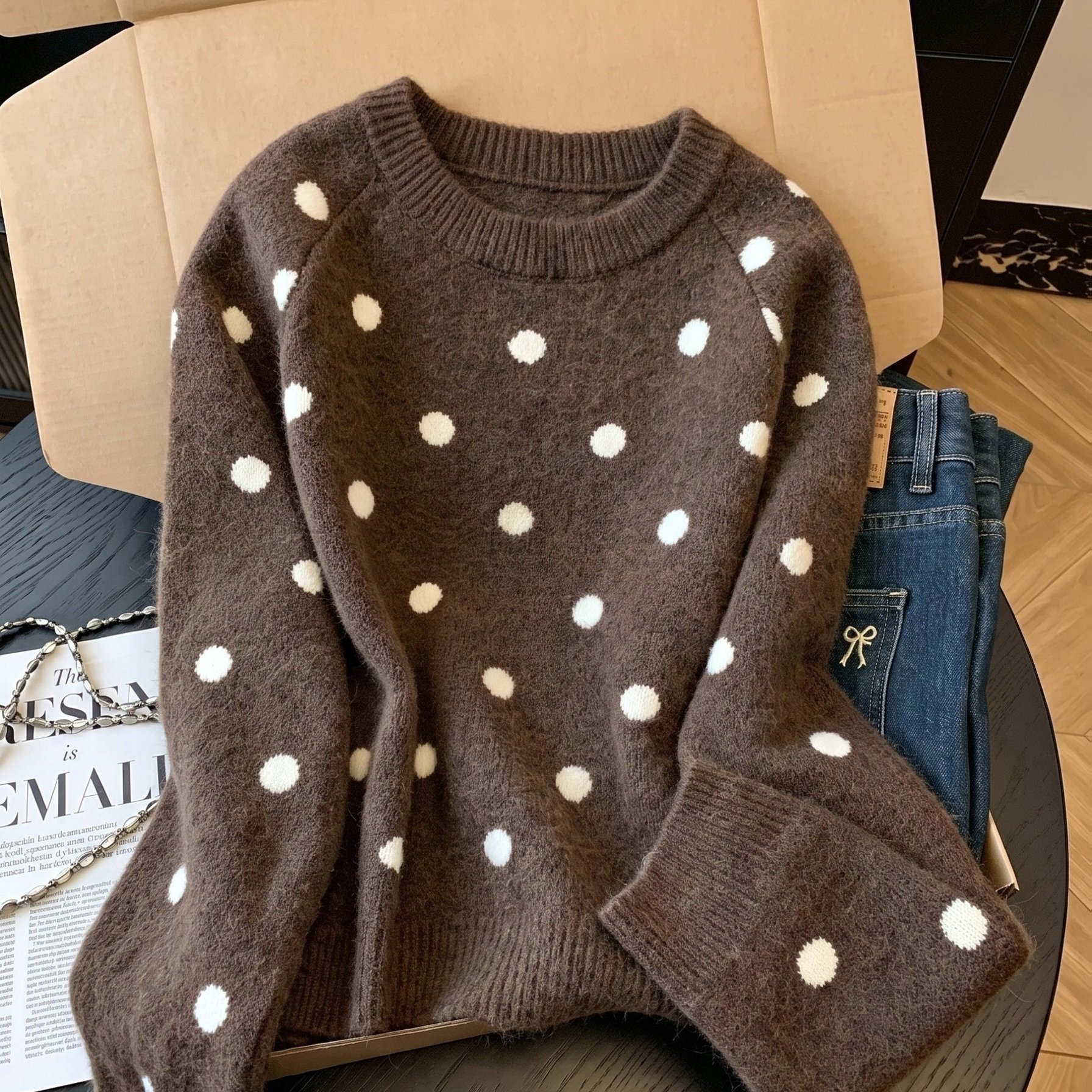 TEMU Suéter vintage de para mujer - Pulóver de cuello y raglán con bloques de color, adecuado para otoño/invierno, suéter y casual, top retro para