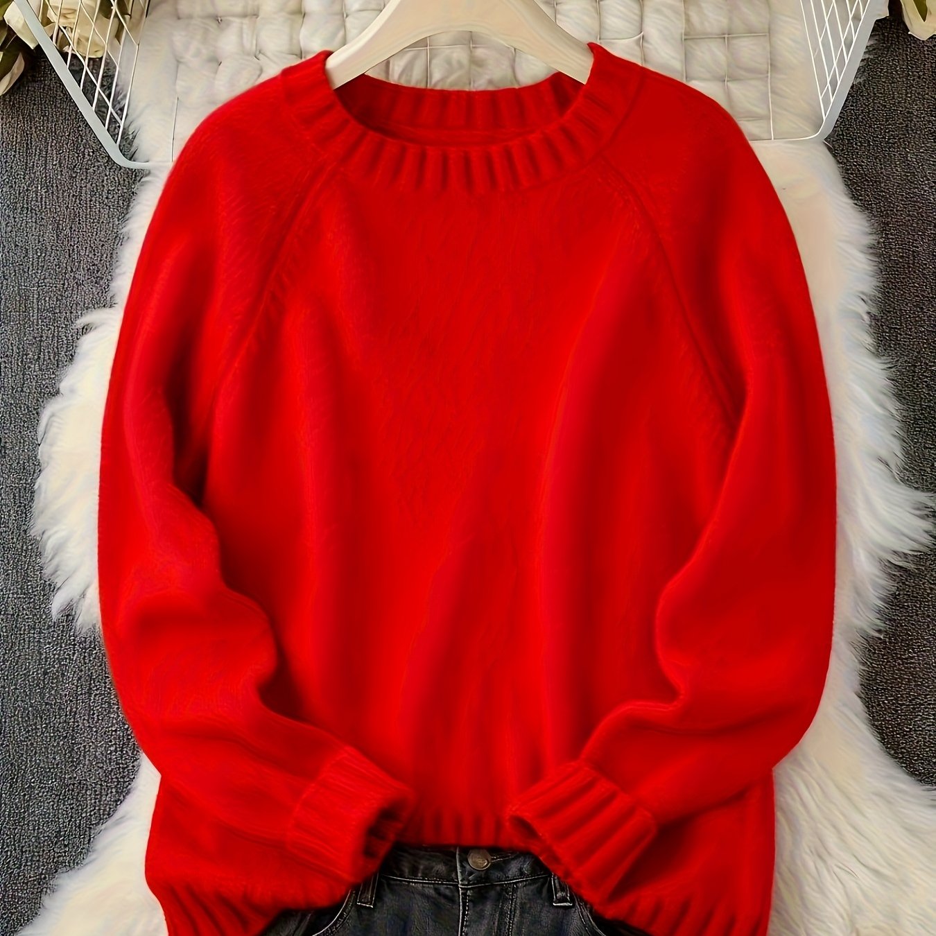 TEMU Pull élégant oversize pour femmes grande taille - Col rond , manches longues, chaud et confortable pour et l'hiver, lavable à (pas de ), idéal