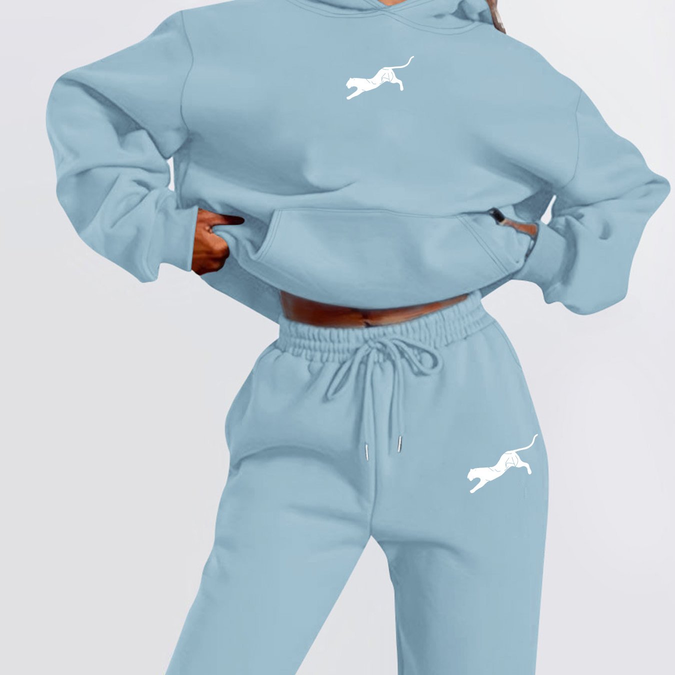 E-shop Damen Winter Casual - Gefüttertes Kapuzen-Sweatshirt Jogginghose Zweiteiler Set