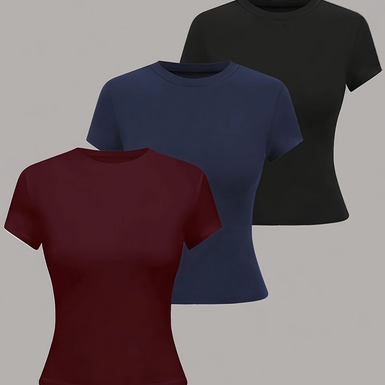 3pcs Set Of Round Neck Short Sleeve T-shirts For Girls, Fashionable And Versatile Round Neck Tops
