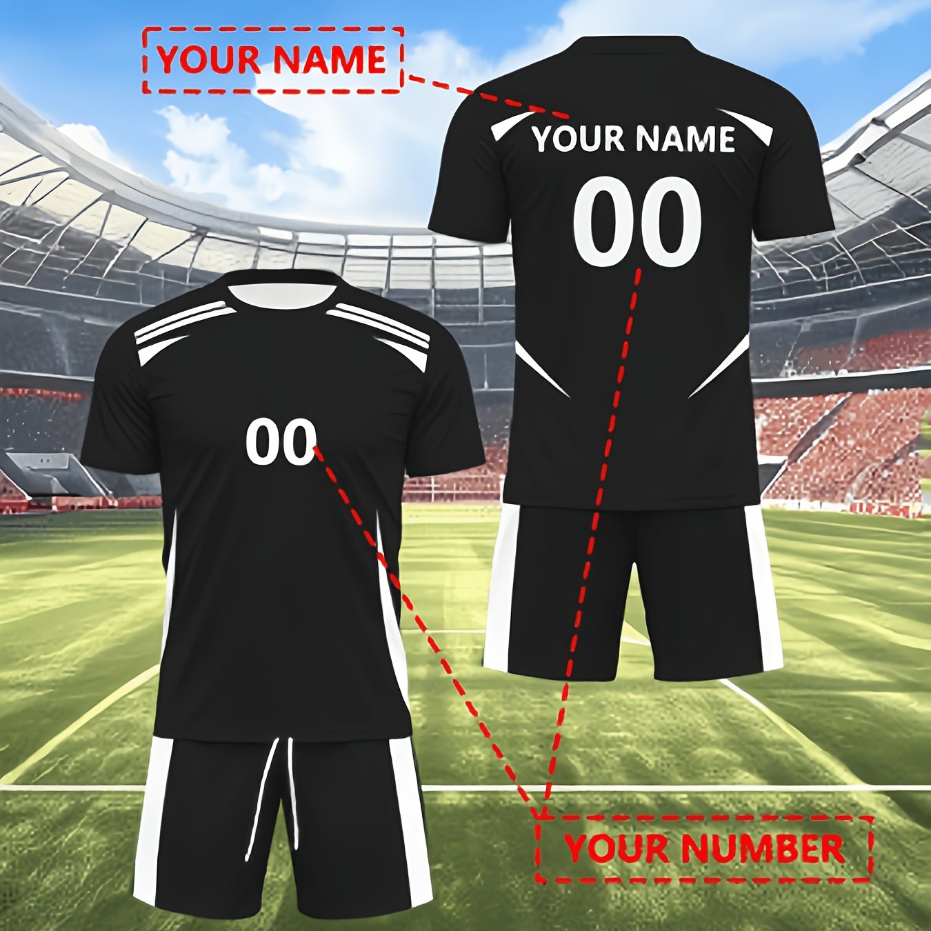 TEMU Custom Football Jersey Set, Personalized Name And Number, Short Sleeve And Shorts 2pcs Kit