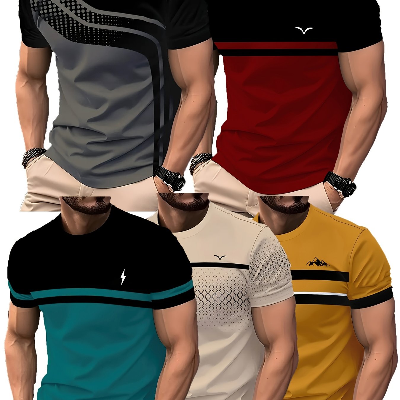 E-shop Gestreifte Herren-T-Shirts, stylische Freizeit, Kurzarmshirts, Farbverlauf, Sommer, Rundhalsausschnitt, schnelltrocknende und atmungsaktive
