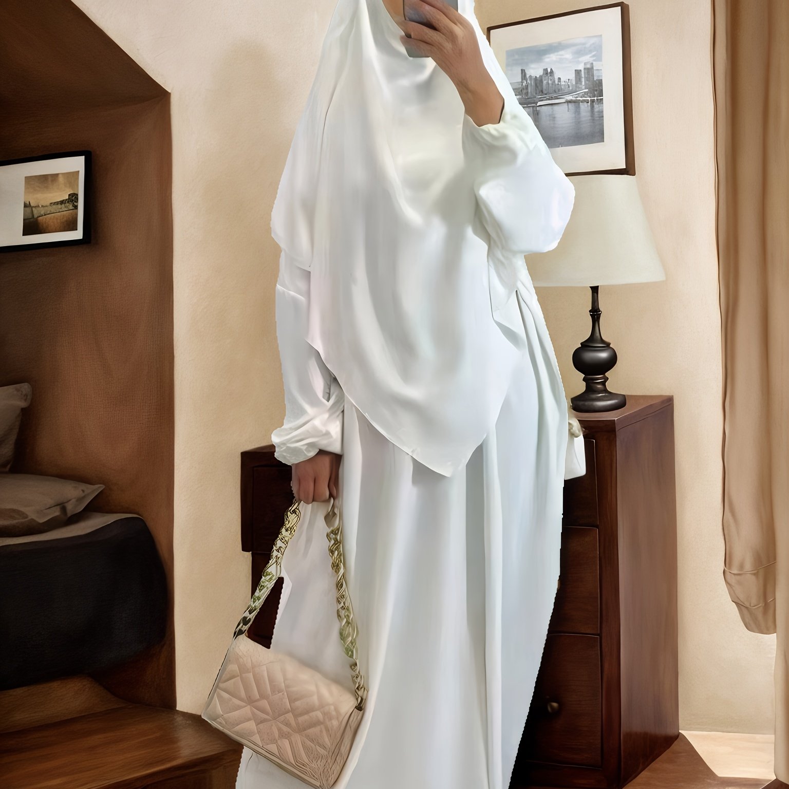 Image of Plus Size Simple Solid Maxi Abayas, Modest Long Sleeve Dress, Women's Plus Size Clothing, Two-piece Set