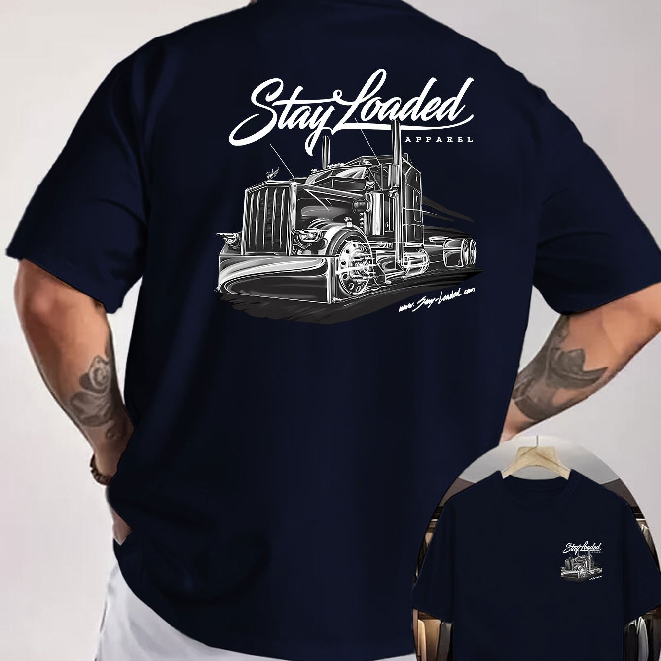 TEMU T-shirt à manches courtes pour homme avec slogan " Truck Illustration", grand imprimé sur le dos et logo sur la poitrine, style rétro américain,