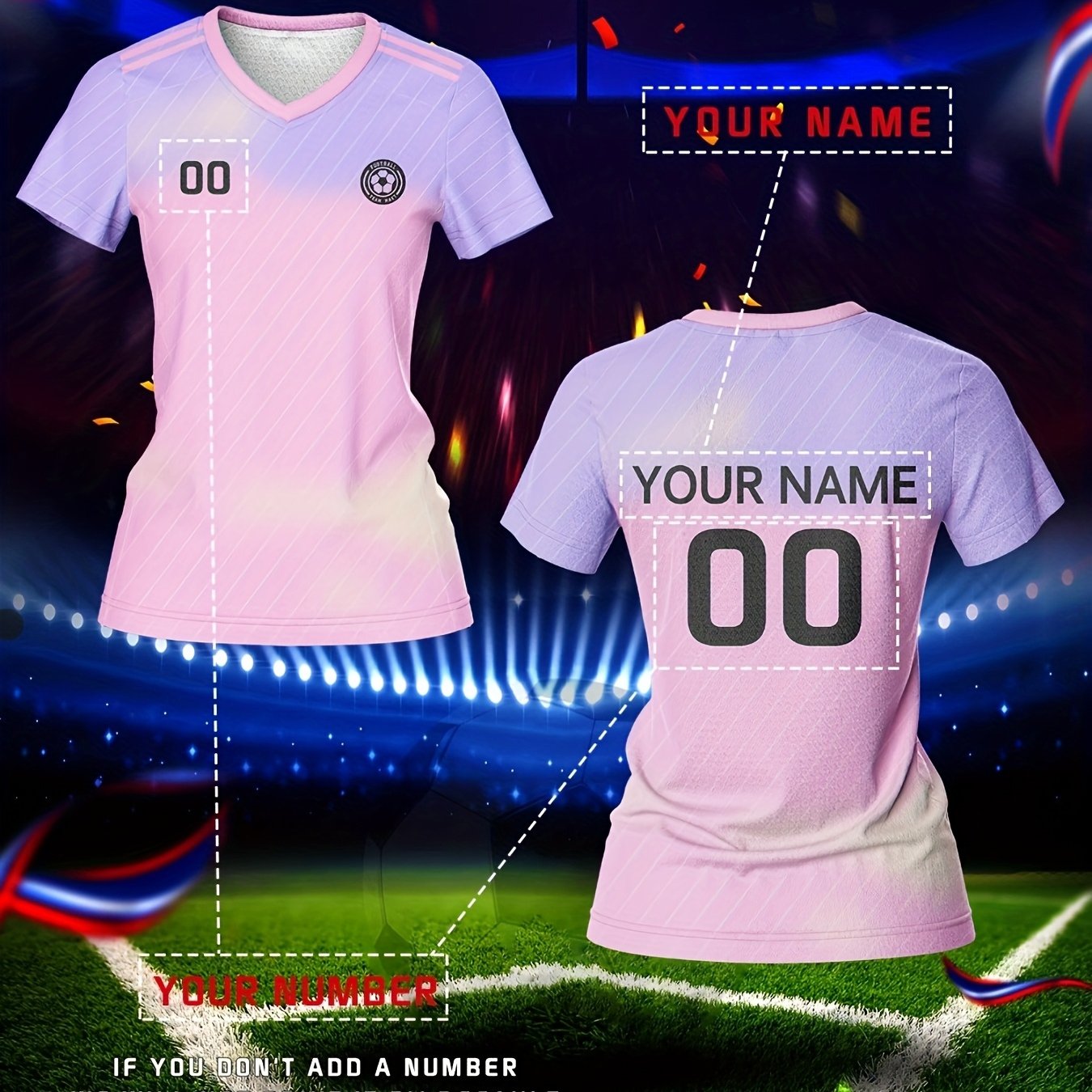 TEMU Maillot de football pour femme à col en V avec nom et numéro personnalisés 2025 - Tissu respirant à séchage rapide et évacuant l'humidité, pour