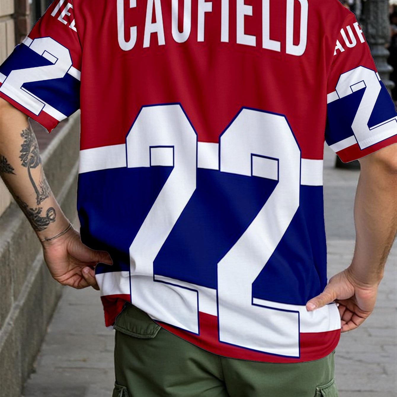 TEMU [printed Design – Not Textured/embroidery/sequins, No Accessories, This Is The Print] Hockey Jersey T-shirt, Caufield, Color- Crew Neck Short