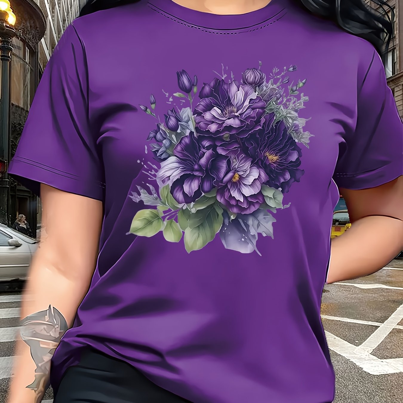 TEMU Printed T-shirt, Short Sleeve Crew Neck Casual Top, Suitable For Summer And Spring Wear, Women's Clothing