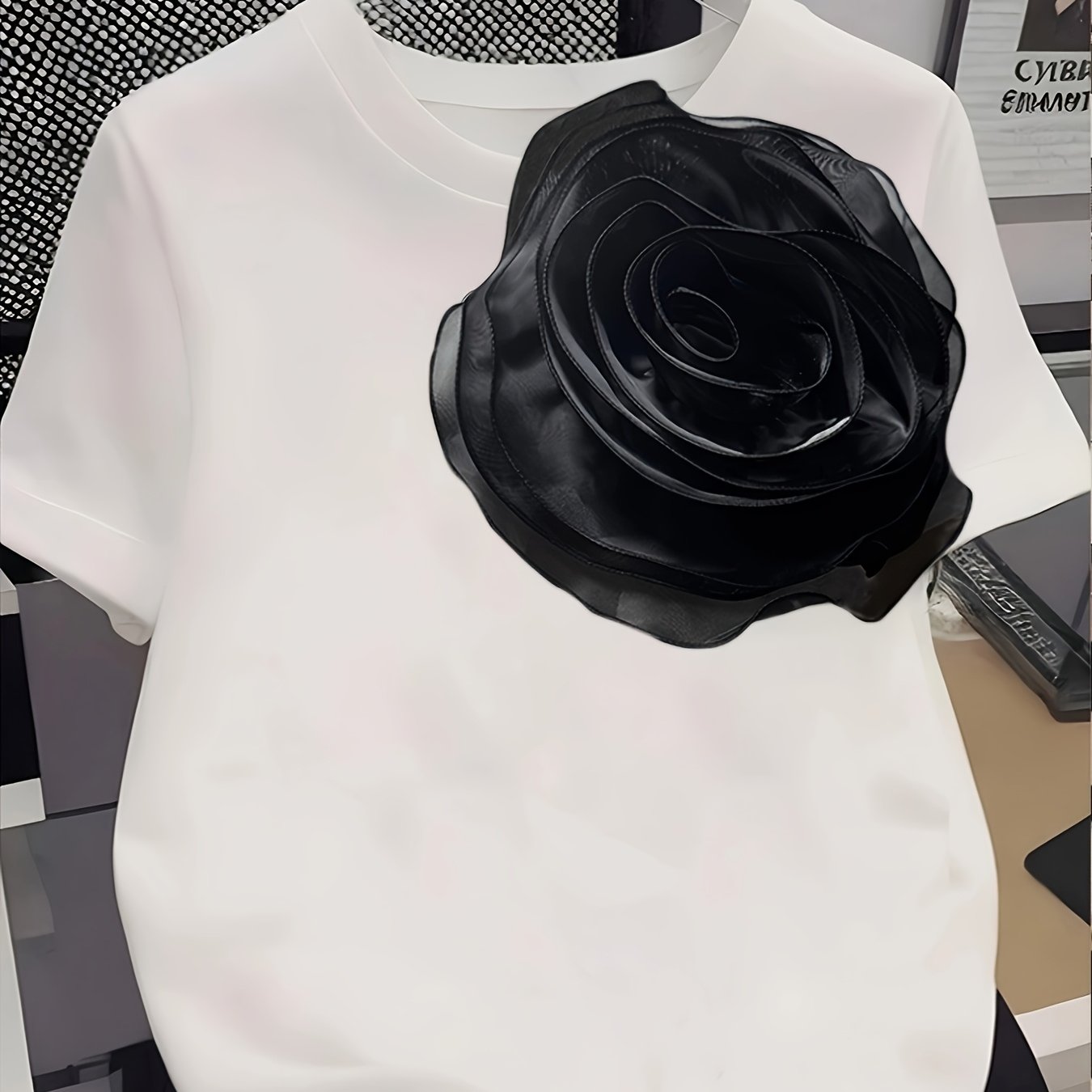 TEMU Camiseta Casual de Manga Corta para Mujer - Estampado de , Tejido Elástico Medio, Lavable a Máquina, Versátil para Todas las Temporadas, Tela No Transparente y Ajuste