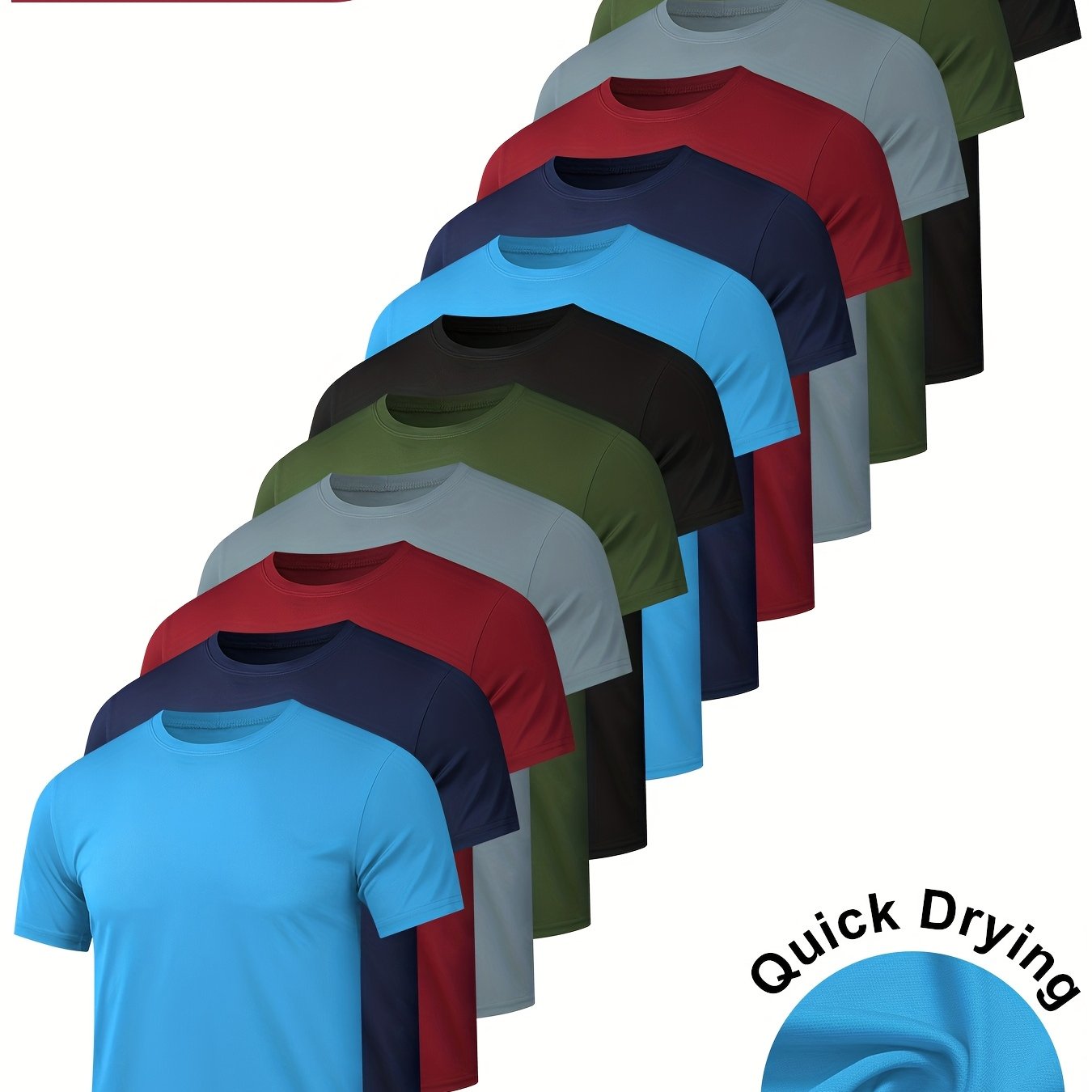 TEMU Set Of 12 Men' Solid Color Athletic T-shirts, Ideal For Sports, Breathable And Quick-drying For Running, Workouts, Outdoor Activities, Travel,