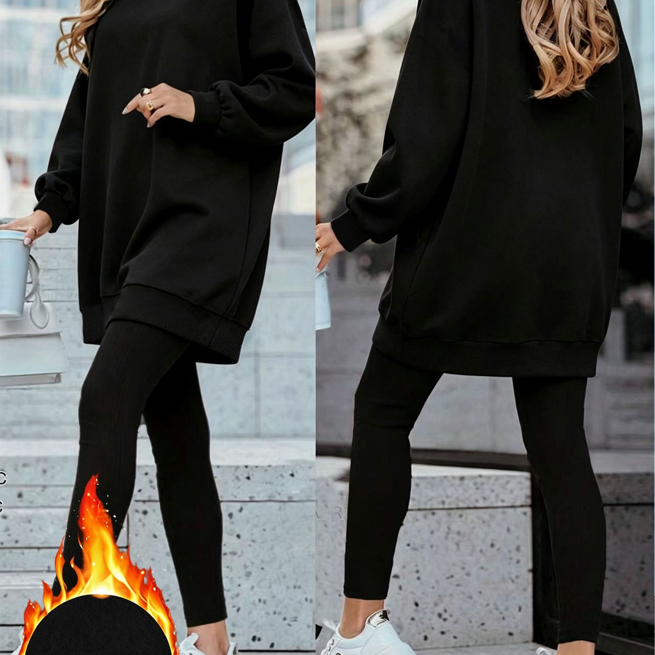 TEMU New Autumn/winter Half-turtleneck Sweatshirt, Thick -lined Fabric For . Features A Relaxed Mid-length Cut That Effortlessly Conceals Hip And